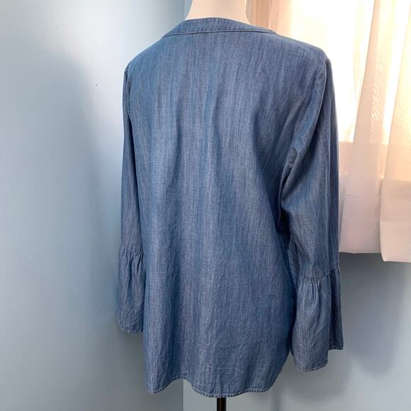 Talbots Chambray Popover Top with Bell Sleeves Size Medium - Picture 4 of 7